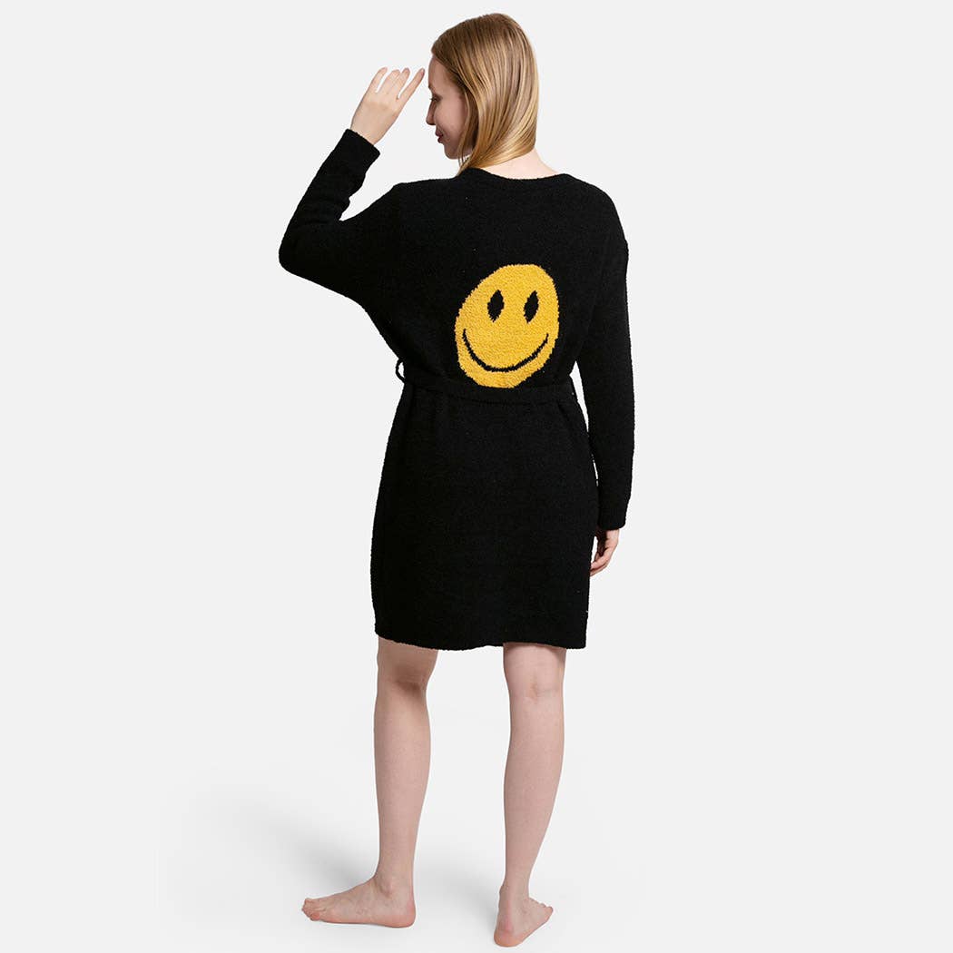 Solid Color Soft Robe with Happy Face