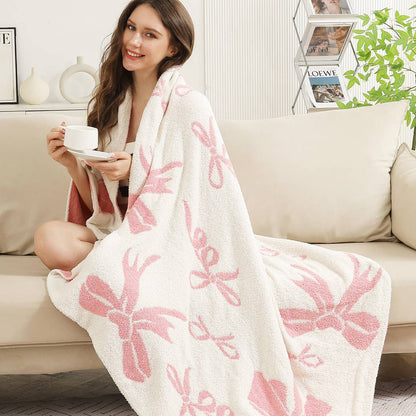 Ribbon Pattern Print Cozy Soft Throw Blanket : FUCHSIA / ONE SIZE
