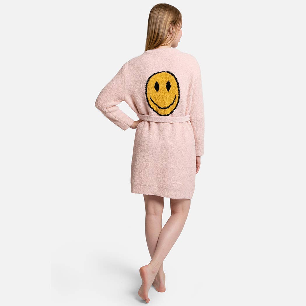 Solid Color Soft Robe with Happy Face