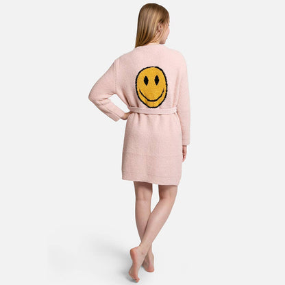 Solid Color Soft Robe with Happy Face