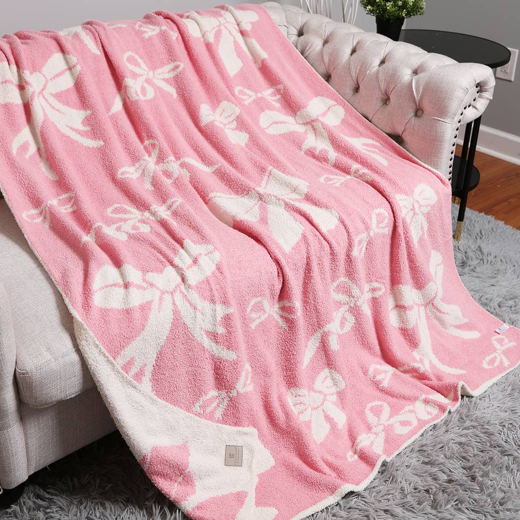 Ribbon Pattern Print Cozy Soft Throw Blanket : FUCHSIA / ONE SIZE