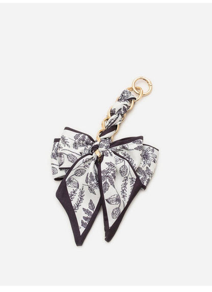 VINTAGE FLORAL SILK BOW BAG CHARM KEYCHAIN | 40KC148: Black