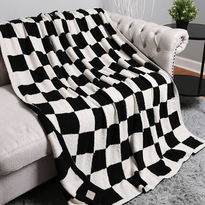 Checkerboard Patterned Throw Blanket: Pink / ONE SIZE