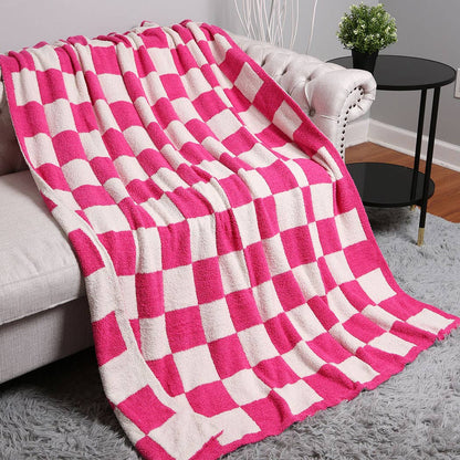 Checkerboard Patterned Throw Blanket: Pink / ONE SIZE